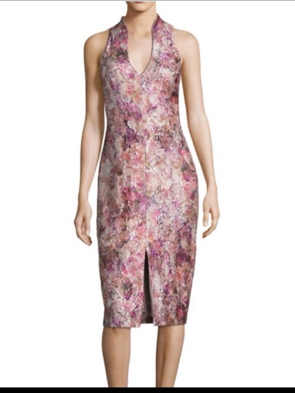 Aidan Mattox Pink Multi Floral Halter Midi Dress